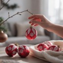 Ozdobe de Crăciun pentru brad Bile rotunde Set 6 buc Diametru 6 cm Decorate cu model de Crăciun Cu sfoară Decorațiuni de Crăciun 23