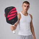 Pá de pickleball alongada Espessura 16 mm Alta controlo de rotação Escura com padrão vermelho e borda branca Para treino e torneios 3