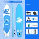 Paddleboard Funwater SUPFW49B Gonflable 350x84x15 cm Capacité 180 kg PVC avec Pagai, Siège, Pompe et Sac à Dos Couleur Bleue avec Requin 2