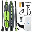 Paddleboard Gonfiabile Set Turistico 12'6" 380 x 76 x 15 cm PVC Triplo Strato EVA Pad Capacità 140 kg con Pompa Pagaia e Fins Verde 4