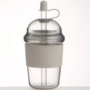 Pahar din plastic pentru băuturi cu pai și protecție împotriva vărsării 430 ml Sticlă din plastic pentru băut cu inel din silicon, potrivită 7
