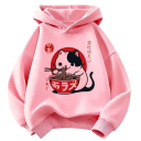 Παιδική μπλούζα ιαπωνικού στυλ με κουκούλα και εκτύπωση γάτας με ώμο, που φοριέται πάνω από το κεφάλι, με μακριά μανίκια και ριχτές μανσέτες για αγόρια και κορίτσια 9