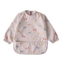 Παιδικό αδιάβροχο σαλιάρα με μακριά μανίκια και εκτύπωση πολύχρωμων αλόγων μπεζ ποδιά για μωρά με τσέπη και κουμπί στο λαιμό 1