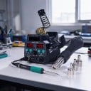 Pájecí stanice 2v1 s horkovzdušnou pistolí 775 W, hroty T12, LED displej, 220 V EU, černá, pro pájení a opravy SMD elektroniky 6