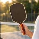 Pálka na pickleball hybridní prodloužená 41,9 x 19 x 1,6 cm Pěnové jádro s dvojitou hustotou Surový karbon Hnědá s oranžovou rukojetí 3