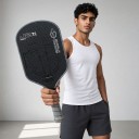 Pálka na pickleball karbonová 41,9 x 19,1 cm Tloušťka 16 mm Polymerové voštinové jadro Texturovaný povrch Čierna so šedým okrajom 5