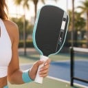 Pálka na pickleball z uhlíkových vláken 41,9 x 19,1 cm Kinetický rám Přenos síly a tlumení nárazů Jádro 16 mm Černá s tyrkysovým okrajem 6