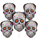 Palloncini Gonfiabili Halloween Teschio 5 pz 67 x 50 cm Teschio Messicano Decorato Calavera Con Fiori e Cuori Bianco Nero e Colorato Per Feste 1