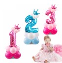 Palloncino per compleanno a forma di numero con corona per bambini Set con palloncini piccoli a colonna Superficie lucida con motivo bianco 21