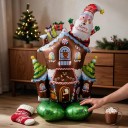 Pallone gonfiabile da terra Casa di Pan di Zenzero con Babbo Natale Buon Natale 124 x 97 cm Marrone Rosso e Verde Decorazione Natalizia 2
