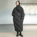 Palton lung de iarnă pentru femei, oversize, cu guler mare tip eșarfă Palton negru cu cusături diagonale Umeri lăsați Buzunare laterale Bumbac 3