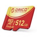 Pamäťová karta ORICO Micro SD 512 GB MicroSDXC Čítanie 180 MB/s Zápis 160 MB/s U3 V30 Class 10 Červená a zlatá Na nahrávanie videa 4K UHD 1