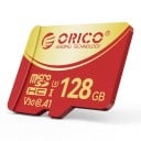 Paměťová karta ORICO Micro SD 128 GB Čtení 100 MB/s Zápis 50 MB/s U3 V30 A1 Class 10 Červená a zlatá Na nahrávání videa 4K UHD 1