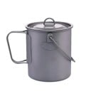 Panela de camping em titânio com tampa 750 ml Alça suspensa e pegas dobráveis Cinza Para caminhadas e trekking Cozinhar na natureza e aquecer água 1