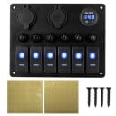 Panou de comutare pentru mașină cu 6 comutatoare cu basculă + priză USB pentru brichetă și voltmetru 12-24V impermeabil din ABS negru 2