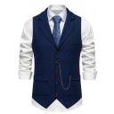 Pánska elegantná vesta s retiazkou a vreckami Jednobarevná vesta s golierom na gombíky Formálna spoločenská vesta POLYESTER SPANDEX 13