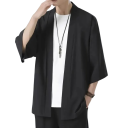 Pánska kimono košeľa Jednofarebné prevedenie Polyester Ľahký voľný strih pre mestský štýl a každodenné nosenie 5