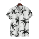 Pánska košela s krátkym rukávom Potlač palm Zapínanie na gombíky Výstrih do V Letný štýl Polyester a spandex 1