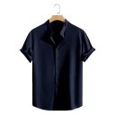 Pánská košile krátký rukáv Jednobarevné provedení Zapínání na knoflíky Výstřih do V Lehký polyester Letní střih 1