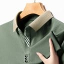 Pánska polokošela krátky rukáv s golierom a gombíkmi Jednofarebná elegantná polokošela z polyesteru pre každodenné nosenie 4