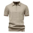 Pánska polokošile na zips s V výstrihom a golierikom Krátky rukáv Jednofarebná Polyester Viskóza Elegantný štýl 13