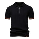 Pánska polokošile na zips s V výstrihom a golierikom Krátky rukáv Jednofarebná Polyester Viskóza Elegantný štýl 6