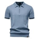 Pánska polokošile na zips s V výstrihom a golierikom Krátky rukáv Jednofarebná Polyester Viskóza Elegantný štýl 8