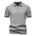 Pánska polokošile na zips s V výstrihom a golierikom Krátky rukáv Jednofarebná Polyester Viskóza Elegantný štýl 9