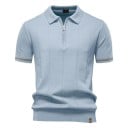 Pánska polokošile na zips s V výstrihom a golierikom Krátky rukáv Jednofarebná Polyester Viskóza Elegantný štýl 15