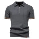 Pánska polokošile na zips s V výstrihom a golierikom Krátky rukáv Jednofarebná Polyester Viskóza Elegantný štýl 16