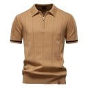 Pánska polokošile na zips s V výstrihom a golierikom Krátky rukáv Jednofarebná Polyester Viskóza Elegantný štýl 1