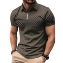 Pánska polokošile na zips V výstrih s golierikom Krátky rukáv Jednofarebná s jemným vzorom Polyester Elegantný štýl 4