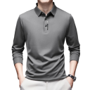 Pánska polokošile s dlhým rukávom Jednofarebné prevedenie Gombíkové zapínanie Golier Polyester Elegantný top pre každodenné nosenie 2