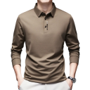Pánska polokošile s dlhým rukávom Jednofarebné prevedenie Gombíkové zapínanie Golier Polyester Elegantný top pre každodenné nosenie 3