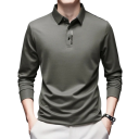 Pánska polokošile s dlhým rukávom Jednofarebné prevedenie Gombíkové zapínanie Golier Polyester Elegantný top pre každodenné nosenie 4