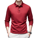 Pánska polokošile s dlhým rukávom Jednofarebné prevedenie Gombíkové zapínanie Golier Polyester Elegantný top pre každodenné nosenie 7