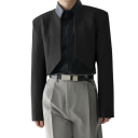 Pánske crop top sako z polyesteru Moderné krátke sako pre mužov bez zapínania s kapsami Jednofarebné nepravidelné štýlové sako v rôznych farbách 6