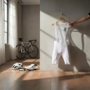 Pánské cyklistické kraťasy s laclem a vložkou Síťované šle Pružný materiál 80 % polyester a 20 % spandex Bílé se šedými šlemi 4