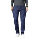 Pánske džíny s vysokým pásom, kožuchom, kapsami, jednofarebné, bavlna, spandex, polyester 3