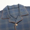 Pánske pyžamo košilové s krátkym rukávom Modré kostkované Nohavice s kapsami Límeček Gombíky Polyester bavlna 2