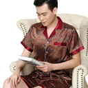 Pánské pyžamo krátký rukáv a kraťasy s límečkem Knoflíkové zapínání Kapsička Polyester Červené s barevnými ornamenty 1