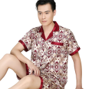 Pánské pyžamo krátký rukáv a kraťasy s límečkem Knoflíkové zapínání Kapsička Polyester Červené se zlatými ornamenty 4