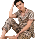 Pánské pyžamo krátký rukáv a kraťasy s límečkem Knoflíkové zapínání Kapsička Polyester Hnědé s ornamenty 5