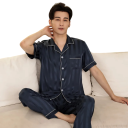 Pánské pyžamo krátký rukáv a kraťasy s límečkem Knoflíkové zapínání Kapsička Polyester Tmavě modré s ornamenty 3