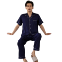 Pánské pyžamo krátký rukáv a kraťasy s límečkem Knoflíkové zapínání Kapsička Polyester Tmavě modro fialové s ornamenty 5