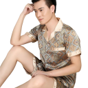 Pánské pyžamo krátký rukáv a kraťasy s límečkem Knoflíkové zapínání Kapsička Polyester Zlaté s ornamenty 4