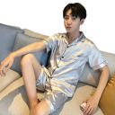 Pánské pyžamo set tričko a kraťasy Zapínání na knoflíky Kapsička Límec Jednobarevné Pohodlný materiál Polyester spandex 5