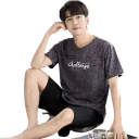 Pánské pyžamo set tričko s krátkým rukávem a kraťasy Tmavě šedé Potisk koček Nápis Challenge Letní komplet Polyester spandex 1