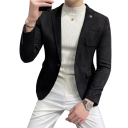 Pánské sako z polyesteru a spandexu Elegantní jednobarevné sako pro muže s kapsami a kapsičkou na prsou Stylové pružné sako s knoflíkem 7