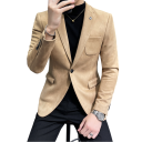 Pánské sako z polyesteru a spandexu Elegantní jednobarevné sako pro muže s kapsami a kapsičkou na prsou Stylové pružné sako s knoflíkem 3